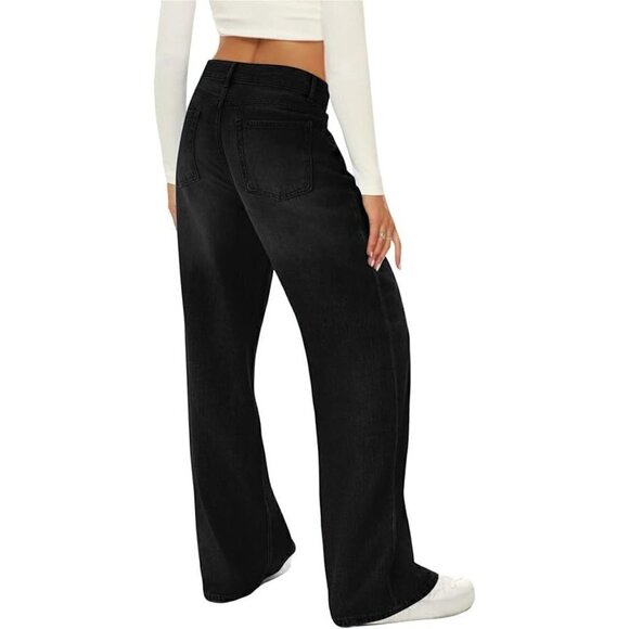 HDLTE Women Wide Denim High Waist Baggy Boyfriend Jeans Black Y2K‎ City SzXS NWT - Picture 9 of 9